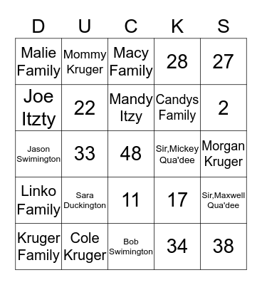 Duck Hunt Bingo Card