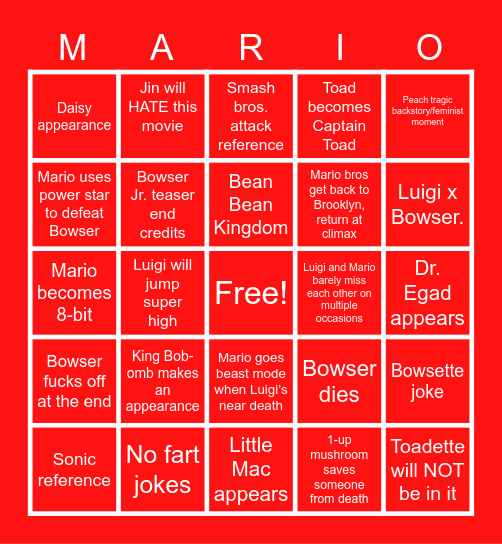 MARIO MOVIE BINGO! Bingo Card