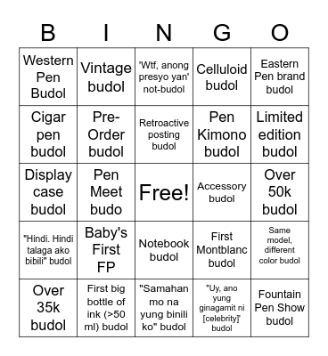 Fountain Pen Budol Bingo Card