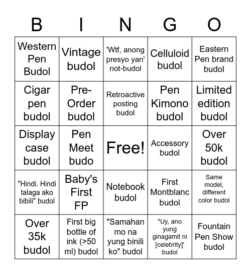 Fountain Pen Budol Bingo Card
