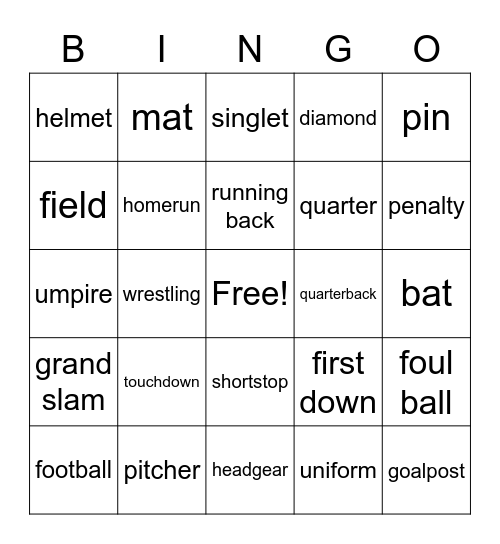 Sports Bingo Card