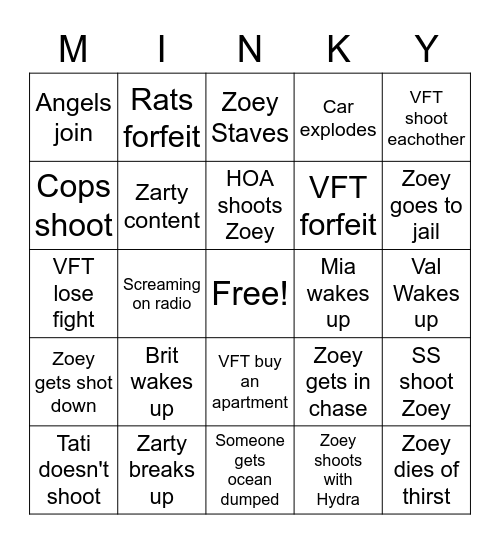 Zoey's Rat Extermination Bingo Card