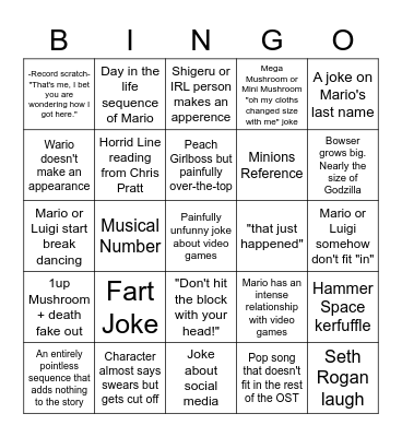 Super Mario Bros. Movie Bingo Card