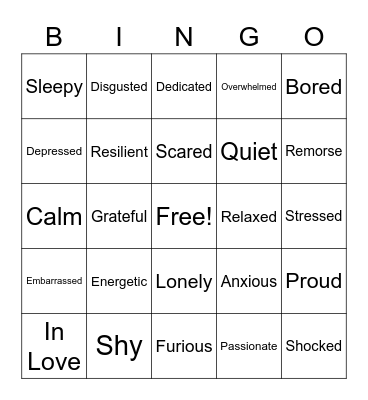 Let's Talk Emotions Bingo Card