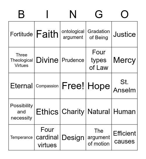 Ethics Bingo Card