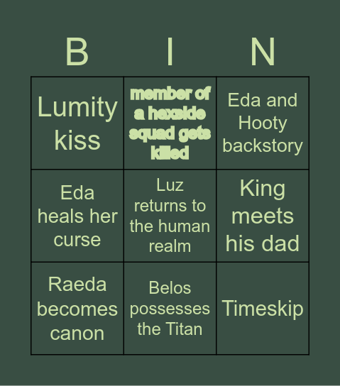 TOH final episode theories Bingo Card