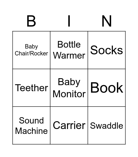 Sarah and Damon's Baby Bingo Card