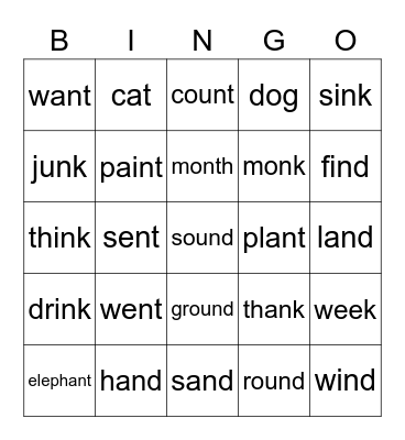 Word sounds Bingo Card