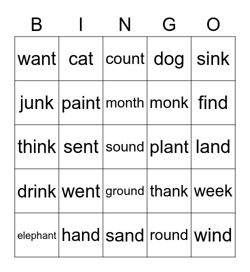 Word sounds Bingo Card