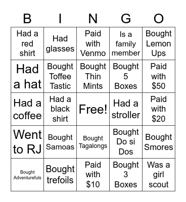 Cookie booth bingo Card