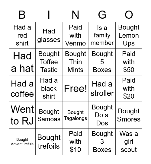 Cookie booth bingo Card