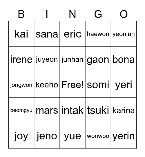 Shasha’s board Bingo Card