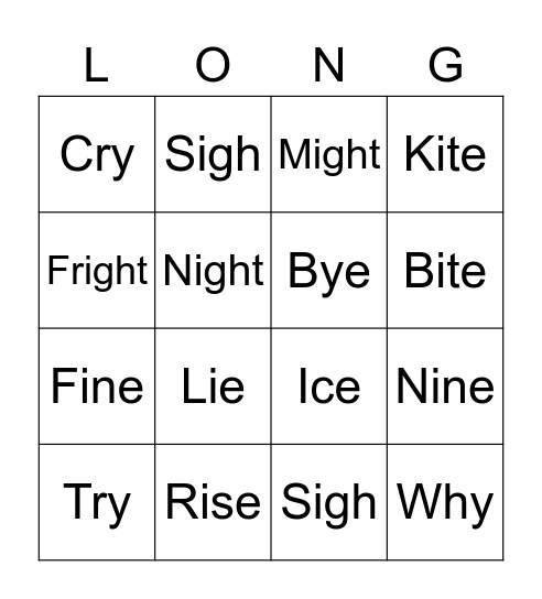 Long 'i' - Bingo Card