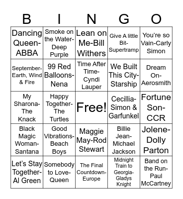 Musical Bingo Card