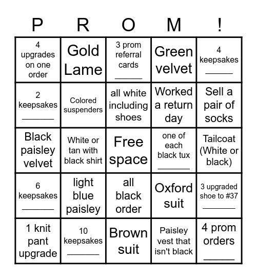 PROM BINGO Card