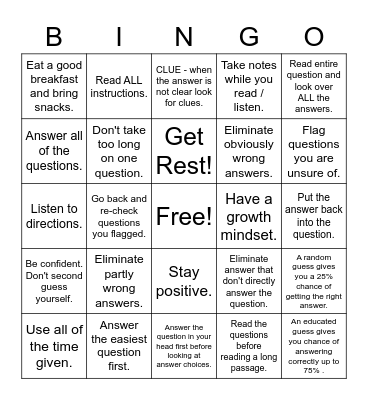 Test Prep Bingo Card