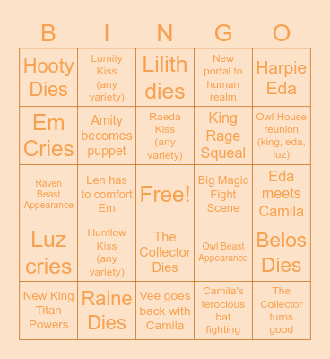Time To Cry Bingo Card