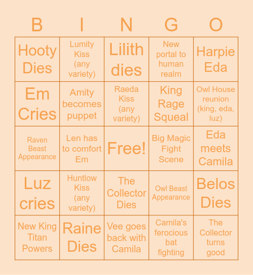 Time To Cry Bingo Card