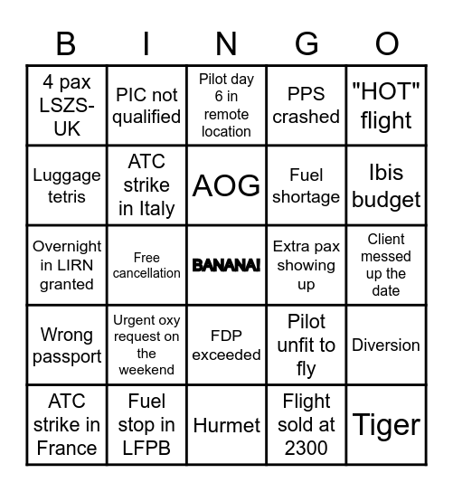 GlobeAir OCC Bingo Card