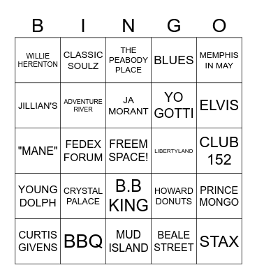 MEMPHIS,MEMPHIS, MEMPHIS Bingo Card