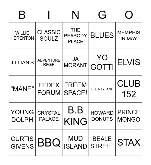 MEMPHIS,MEMPHIS, MEMPHIS Bingo Card