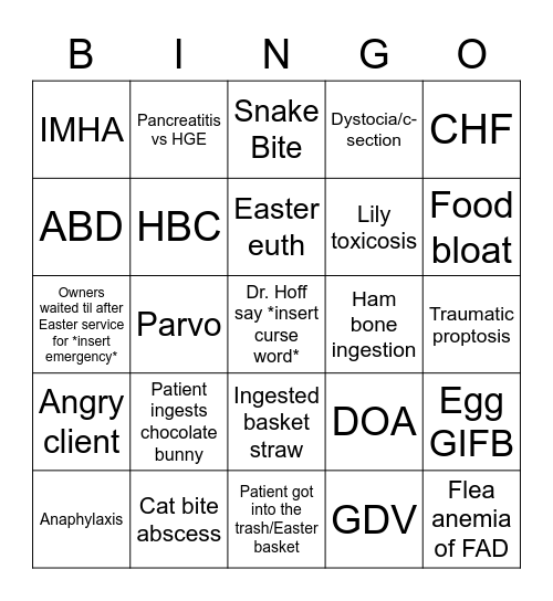 Easter ER BINGO Card