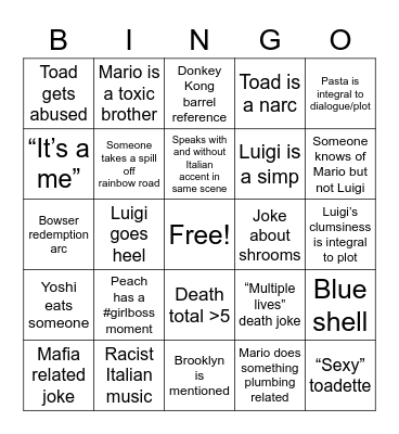 Super Mario Movie Bingo Card