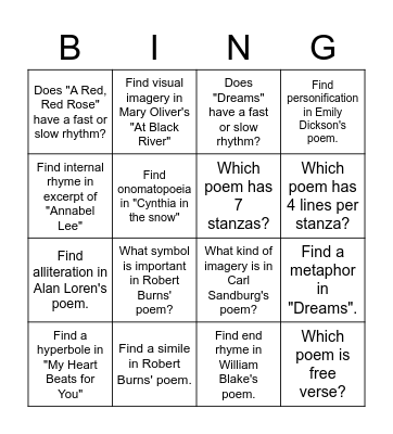 Poetry Devices Bingo Card