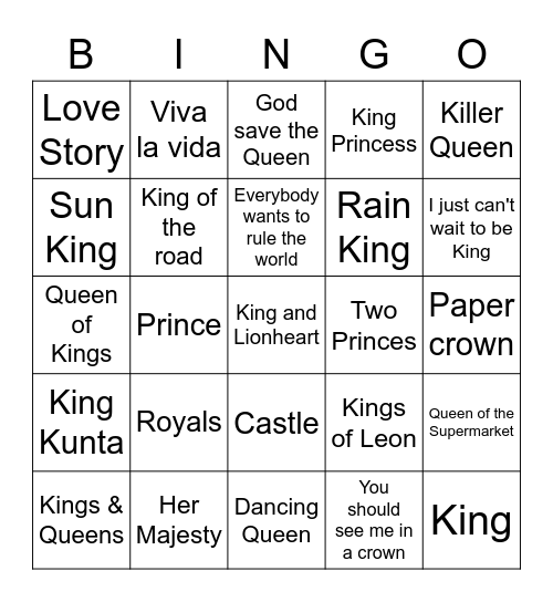 De Kongelige Bingo Card