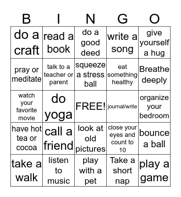 Rid Me of Stress! Bingo Card