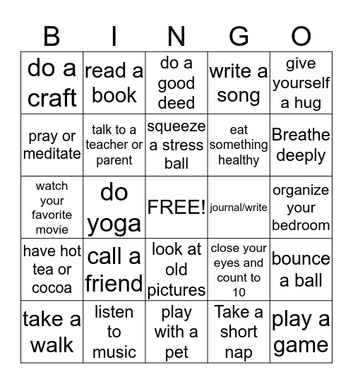 Rid Me of Stress! Bingo Card