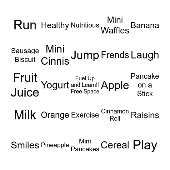 Breakfast Bingo Card