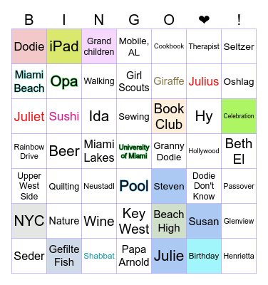 Dodie's Birthday Celebration BINGO! Bingo Card