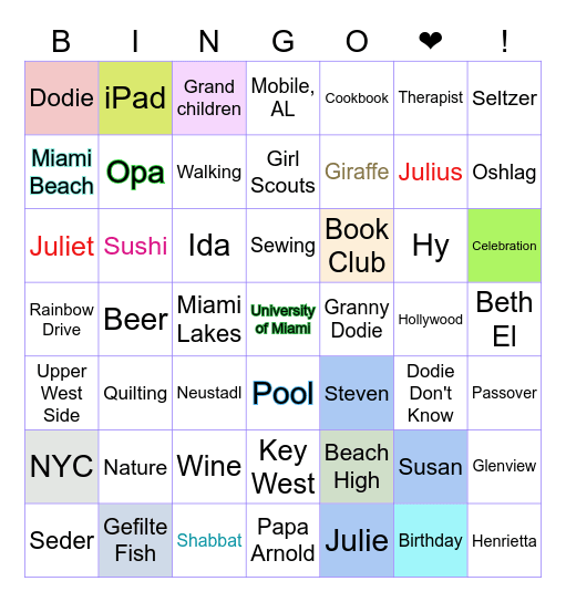 Dodie's Birthday Celebration BINGO! Bingo Card