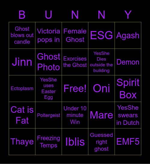 Demonology Bingo Card