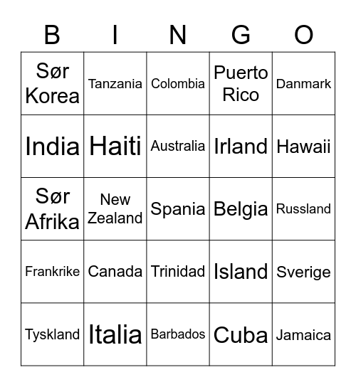 Hvor er jeg fra? Bingo Card