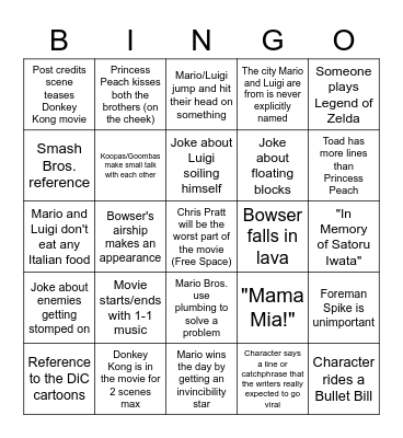 Epic Mario Bingo Sheet Bingo Card
