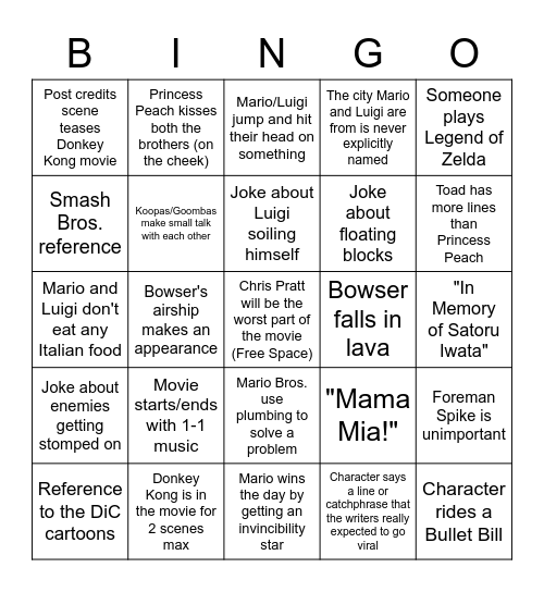 Epic Mario Bingo Sheet Bingo Card