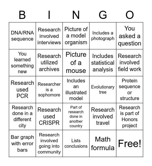 Research Fair BINGO! Bingo Card