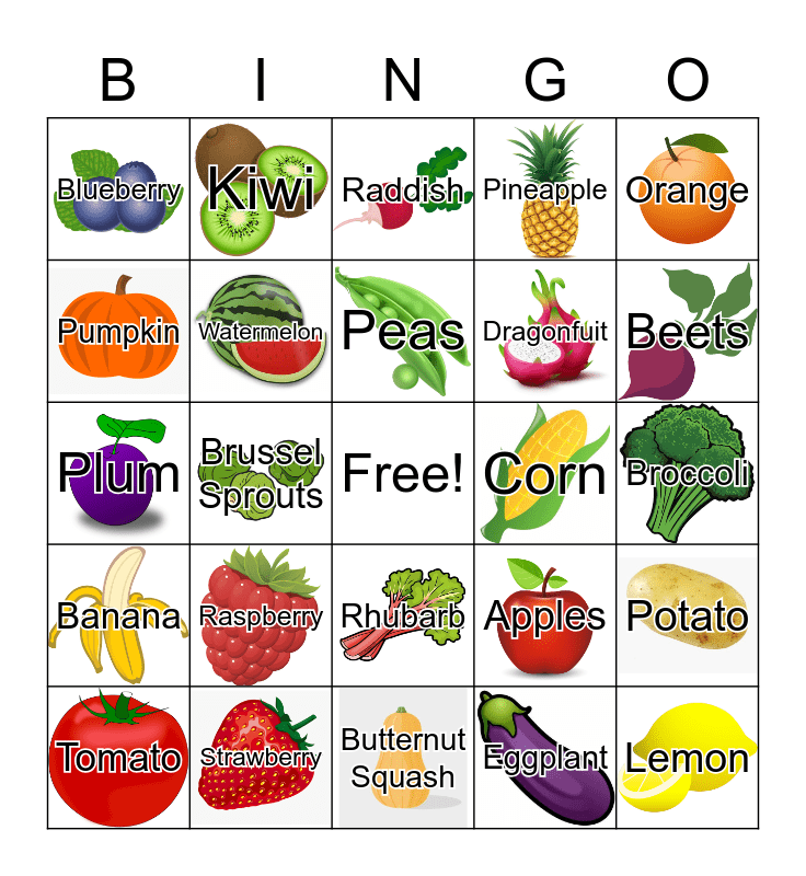 Fruits and Vegetables Bingo Card