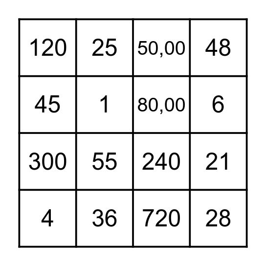 MATEMÁTICA Bingo Card