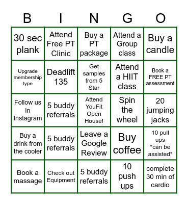 YouFit Open House Bingo Card