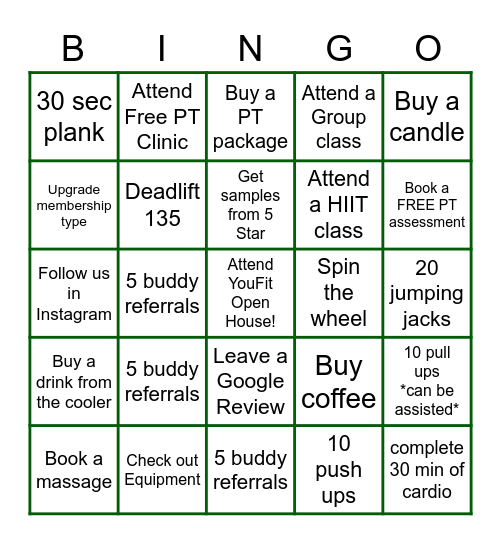 YouFit Open House Bingo Card