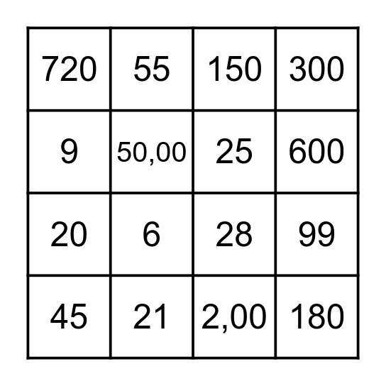 MATEMÁTICA Bingo Card