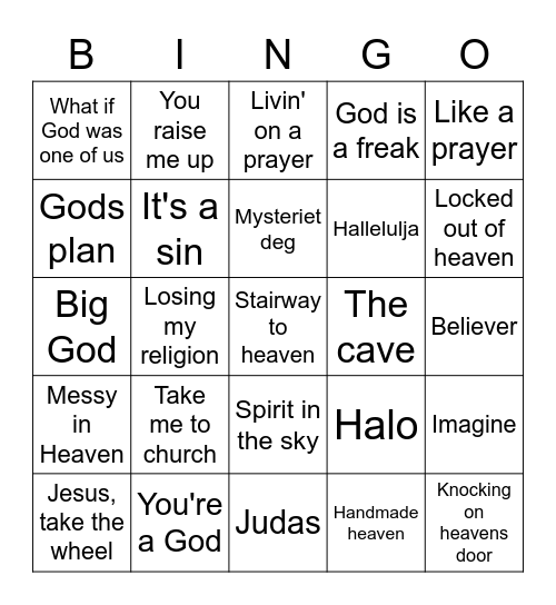 Høyere makter Bingo Card