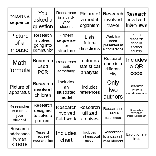 Research Fair Bingo Card