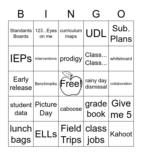 Teacher Lingo Bingo Card