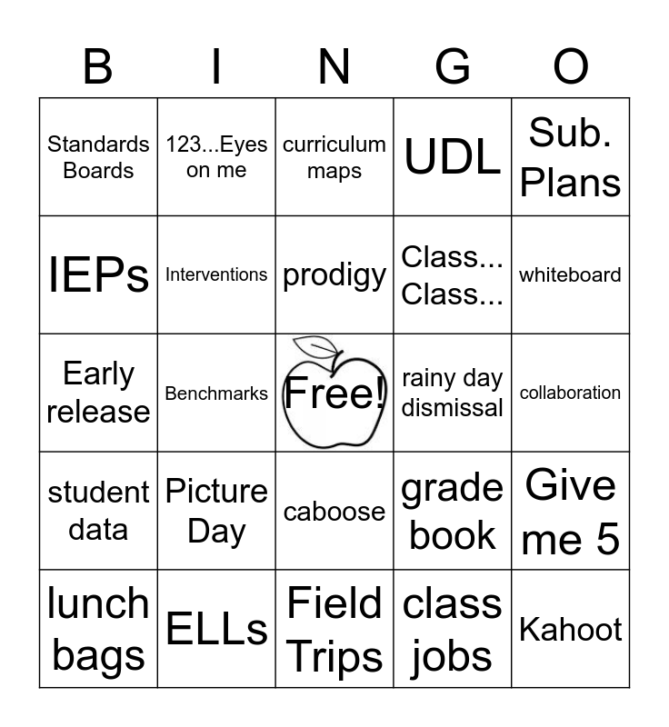 Teacher Lingo Bingo Card