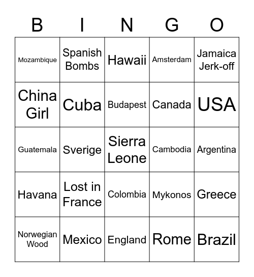 Verden rundt Bingo Card