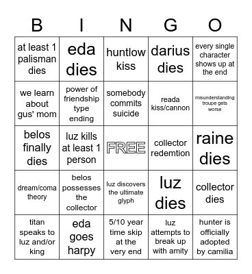 Watching and Dreaming Bingo Card